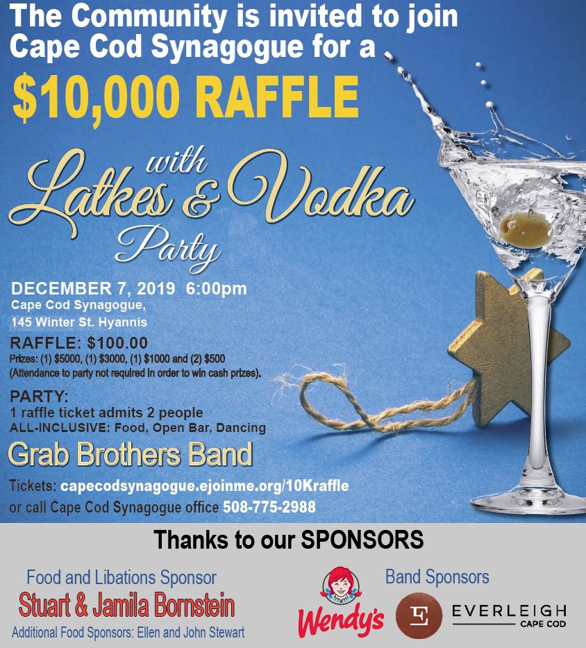 $10,000 Raffle Party-Latkes and Vodka-December 7, 2019