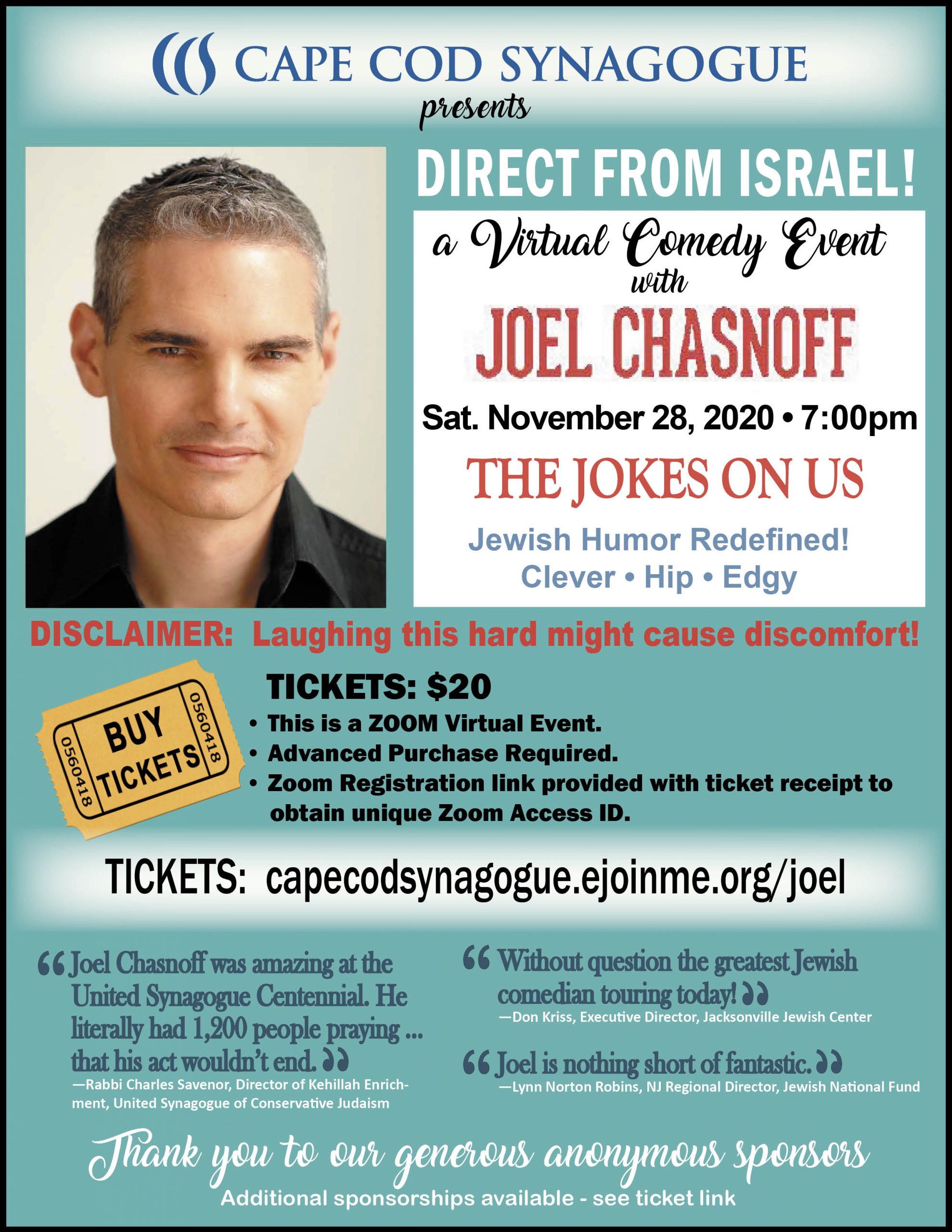 Joel Chasnoff- Direct from Israel- Virtual Jewish Comedy Event – November 28