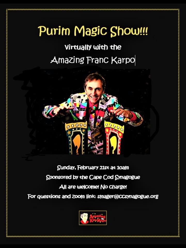 Purim Magic Show Virtually- With the Amazing Franc Karpo- February 21