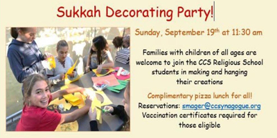 Sukkah Decorating and Pizza- Sunday-September 19