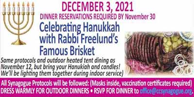 Celebrate Hanukkah with Rabbi Freelund’s Famous Brisket- Dec 3
